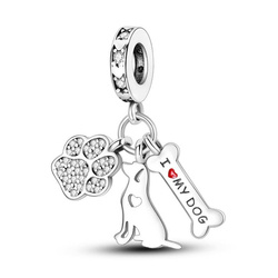 Srebrna przywieszka pr 925 Charms Pies Łapa Kość PAN238