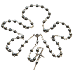 Różaniec komunijny grafitowe kulki RCM02