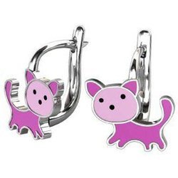 Srebrne kolczyki pr. 925 angielskie zapięcie różowy kot PSOK0022