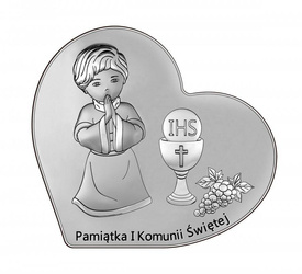Obrazek Srebrny Pamiątka I Komunii dla chłopca serce z podpisem Dono DS138O