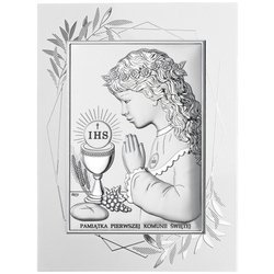 Obrazek Srebrny Pamiątka I Komunii dla dziewczynki prostokąt z podpisem DS04FOA