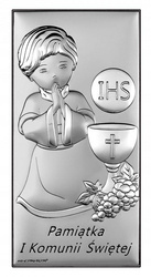 Obrazek Srebrny Pamiątka I Komunii dla chłopca prostokąt z podpisem Dono DS135O