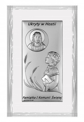 Obrazek Srebrny Pamiątka I Komunii dla chłopca prostokąt z podpisem DS136FO