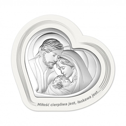 Obrazek Świętej Rodziny srebrny Serce z napisem 6432F