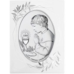 Obrazek Srebrny Pamiątka I Komunii dla chłopca owal z podpisem DS05FOO
