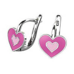 Srebrne kolczyki pr. 925 angielskie zapięcie różowe serce na czerwonym sercu PSOK0031