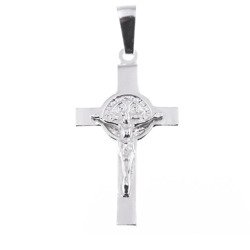 Krzyżyk srebrny  św. Benedykta z wizerunkiem Jezusa MO013