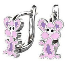 Srebrne kolczyki pr. 925 angielskie zapięcie różowa mysz PSOK0029B