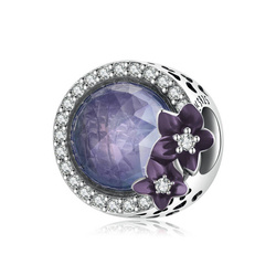 Srebrna przywieszka pr 925 Charms fioletowy z kwiatami PAN227