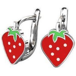 Srebrne kolczyki pr. 925 angielskie zapięcie czerwona truskawka PSOK0036