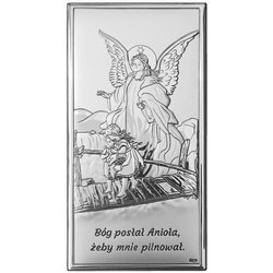 Obrazek srebrny Anioł na kładce Pamiątka Chrztu Świętego DS44