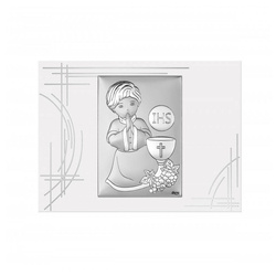 Obrazek Srebrny Pamiątka I Komunii dla chłopca prostokąt z podpisem Dono DS137FJO