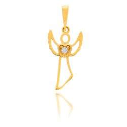 Złota przywieszka pr. 585  Aniołek cyrkonia serduszko ZZ002