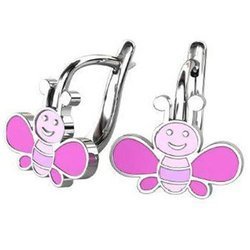 Srebrne kolczyki pr. 925 angielskie zapięcie różowa pszczoła PSOK0013