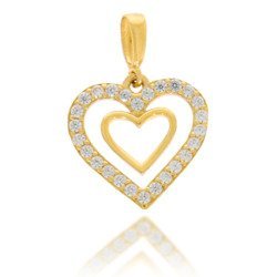 Złota przywieszka pr. 585  Podwójne Serce zewnętrzne z cyrkoniami  ZP004