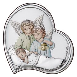 Obrazek srebrny Aniołki z latarenką nad dzieckiem DS24C