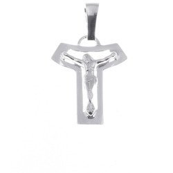 Krzyżyk srebrny TAU z wizerunkiem Jezusa  MO071