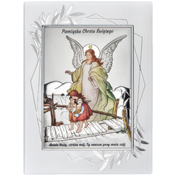 Obrazek srebrny Anioł na kładce Pamiątka Chrztu Świętego DS41FOC