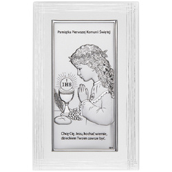 Obrazek Srebrny Pamiątka I Komunii dla dziewczynki prostokąt z podpisem DS30FA