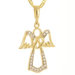 Złota przywieszka pr. 585 aniołek z sercem cyrkonie ZP058