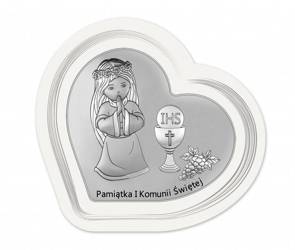 Obrazek Srebrny Pamiątka I Komunii dla dziewczynki serce z podpisem DS138FA