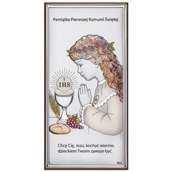 Obrazek Srebrny Pamiątka I Komunii dla dziewczynki prostokąt z podpisem kolor DS30CA