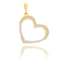 Złota przywieszka pr. 585 Serce kontur z cyrkoniami duże ZP031