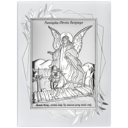Obrazek srebrny Anioł na kładce Pamiątka Chrztu Świętego DS41FO
