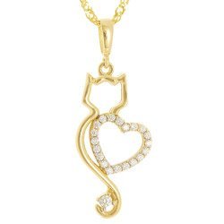 Złota przywieszka pr. 585 kot serce cyrkonie ZP051