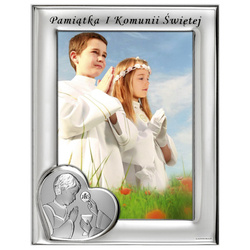 Ramka srebrna komunijna Pamiątka Pierwszej Komunii Świętej dla chłopca 1165NBO