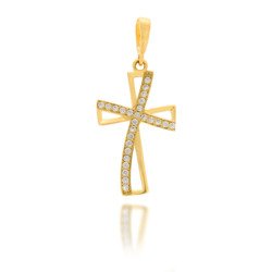 Złoty krzyżyk pr. 585 Krzyżyk zaokrąglony cyrkonie ZK013