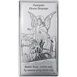Obrazek srebrny Anioł na kładce Pamiątka Chrztu Świętego DS43