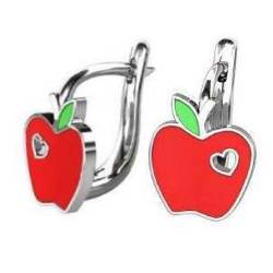 Srebrne kolczyki pr. 925 angielskie zapięcie czerwone jabłko serce PSOK0017