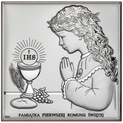 Obrazek Srebrny Pamiątka I Komunii dla dziewczynki prostokąt z podpisem DS48A