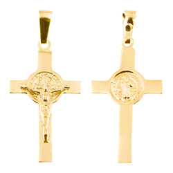 Krzyżyk srebrny pozłacany św. Benedykta z wizerunkiem Jezusa MO014ORO