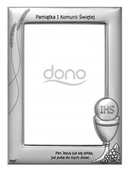 Ramka Srebrna Pamiątka I Komunii prostokąt z podpisem  DS101