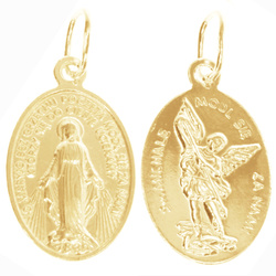Medalik srebrny pozłacany - Matka Boża Niepokalana i Michał Archanioł ML008ORO