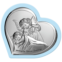 Obrazek srebrny Aniołek Pamiątka Chrztu Świętego niebieska ramka 6449WC