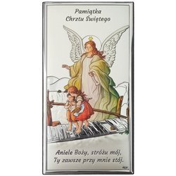 Obrazek srebrny Anioł na kładce Pamiątka Chrztu Świętego DS43C