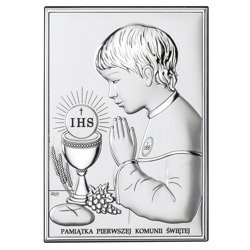 Obrazek Srebrny Pamiątka I Komunii dla chłopca prostokąt z podpisem Dono DS04O