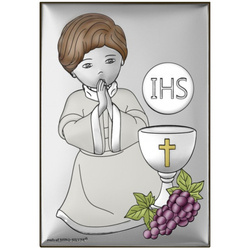 Obrazek Srebrny Pamiątka I Komunii dla chłopca prostokąt kolor DS137CO