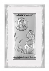 Obrazek Srebrny Pamiątka I Komunii dla dziewczynki prostokąt z podpisem DS136FA