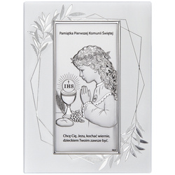 Obrazek Srebrny Pamiątka I Komunii dla dziewczynki prostokąt z podpisem DS30FOA