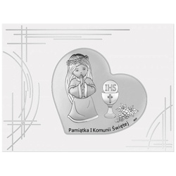Obrazek Srebrny Pamiątka I Komunii dla dziewczynki serce z podpisem DS138FJA