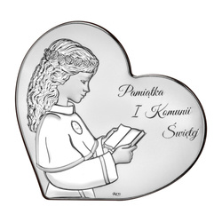 Obrazek Srebrny Pamiątka Pierwszej Komunii dla dziewczynki serduszko DS156A