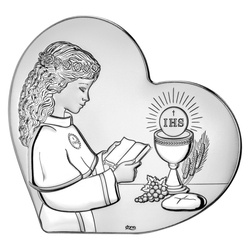 Obrazek Srebrny Pamiątka Pierwszej Komunii dla dziewczynki serduszko DS157A