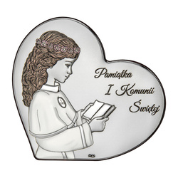 Obrazek Srebrny Pamiątka Pierwszej Komunii dla dziewczynki serduszko kolorowe DS156CA