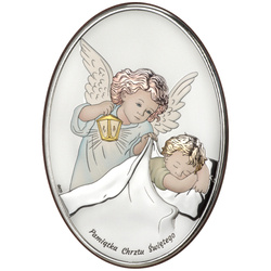 Obrazek na chrzest srebrny Aniołek pamiątka Chrztu Świętego DS27C
