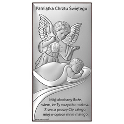 Obrazek srebrny Aniołek z latarenką Pamiątka Chrztu 6727