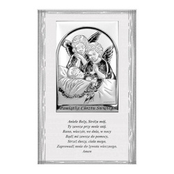 Obrazek srebrny Pamiątka Chrztu Świętego Aniołki nad dzieckiem 6588F